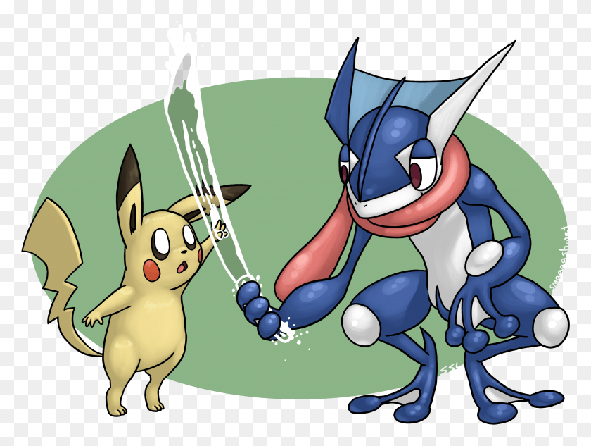 2914x2142 All The Way The One First Game Pokemon Sun Thing Greninja And Pikachu, Animal, Mammal, Hand HD PNG Download
