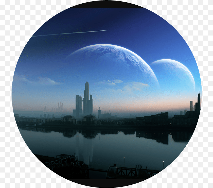 751x741 Allpicsart Planet City Landscape Night Manifest Destiny Sci Fi, Sphere, Urban, Metropolis, Photography Sticker PNG