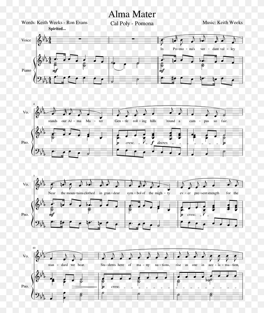 710x937 Alma Mater Cal Poly Have A Dream For All Humanity Sheet Music, Gray, World Of Warcraft HD PNG Download