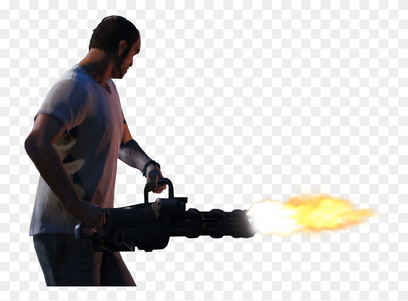 743x561 Am Man Holding Minigun, Person, Human, Gun HD PNG Download