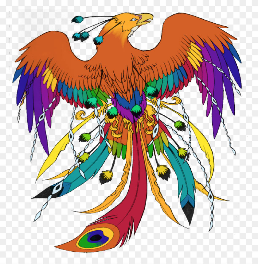 800x822 Удивительный Яркий Цветной Феникс От Дизайна Татуировки На Спине Золотой Орел, Узор, Птица, Животное Png Скачать