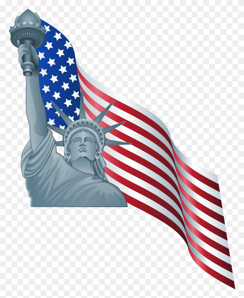 6368x7889 American Flag And Statue Of Liberty Clip Art HD PNG Download