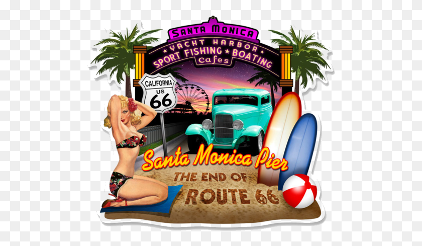 495x429 American Retro Tin Sign Santa Monica Pier, Person, Flyer, Poster Descargar Hd Png