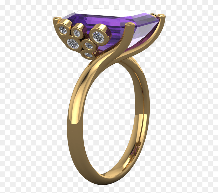 438x683 Amethyst Yellow Gold Ring With Diamond Raindrops Falling Engagement Ring, Jewelry, Accessories, Accessory HD PNG Download