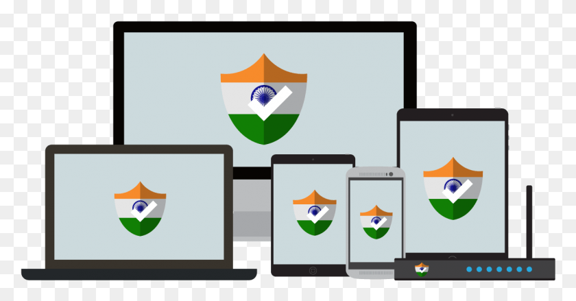 1186x577 Descargar Png Una Matriz De Dispositivos, Cada Uno Con Un Escudo De La Bandera India Reino Unido Vpn, Computadora, Electrónica, Tableta Hd Png