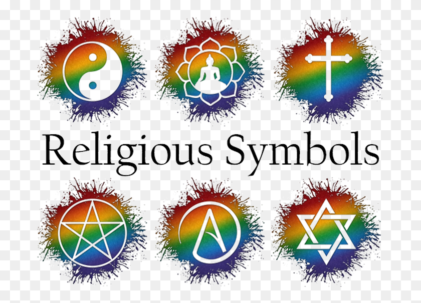 697x545 An Assortment Of Various Religious Symbols In Rainbow, Pattern, Ornament, Text Descargar Hd Png