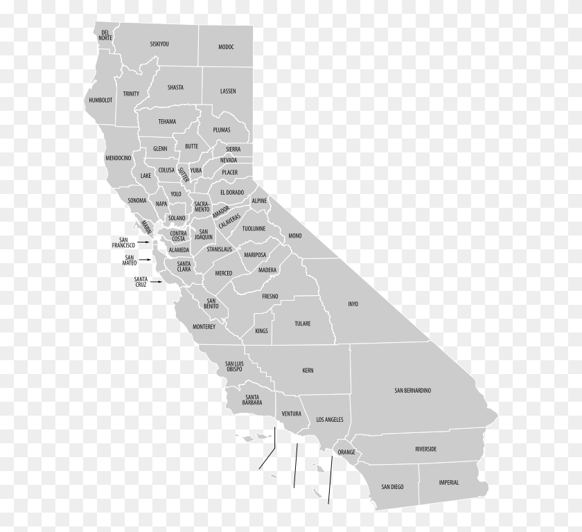 600x708 Увеличенная Карта 58 Округов Штата Калифорния Карта Округа, Диаграмма, Атлас, Участок Hd Png Скачать