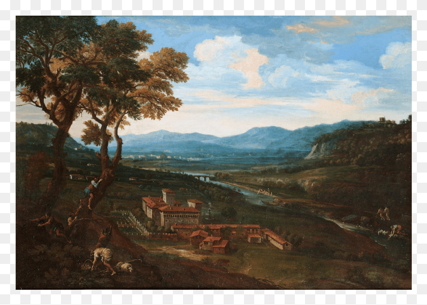 961x667 An Extensive Landscape With A Villa Figures In Trees Painting, Outdoors HD PNG Download