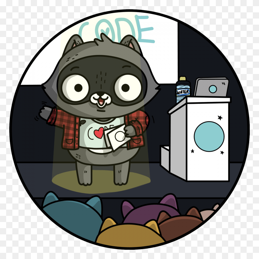 1200x1200 An Illustrated Racoon Mascot Named Bit On A Stage Presenting Cartoon, Appliance, Washer, Dryer HD PNG Download