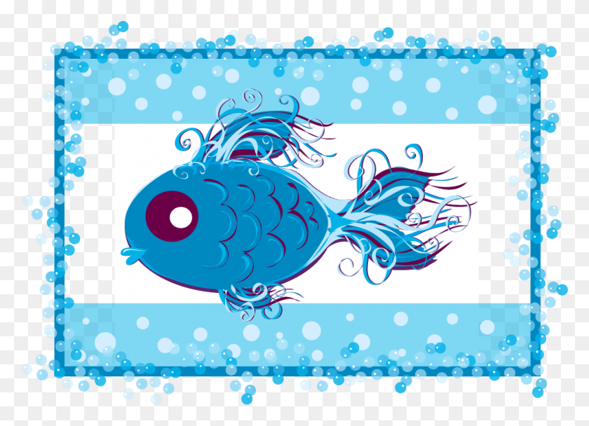 1029x723 An Illustration Of An Artistic Blue Fish Swimming On, Graphics, Floral Design HD PNG Download