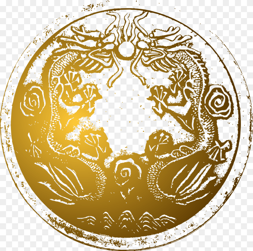 Ancient Chinese Dragons Yellow Chinese Dragon Circle, Emblem, Symbol, Gold, Logo Transparent PNG