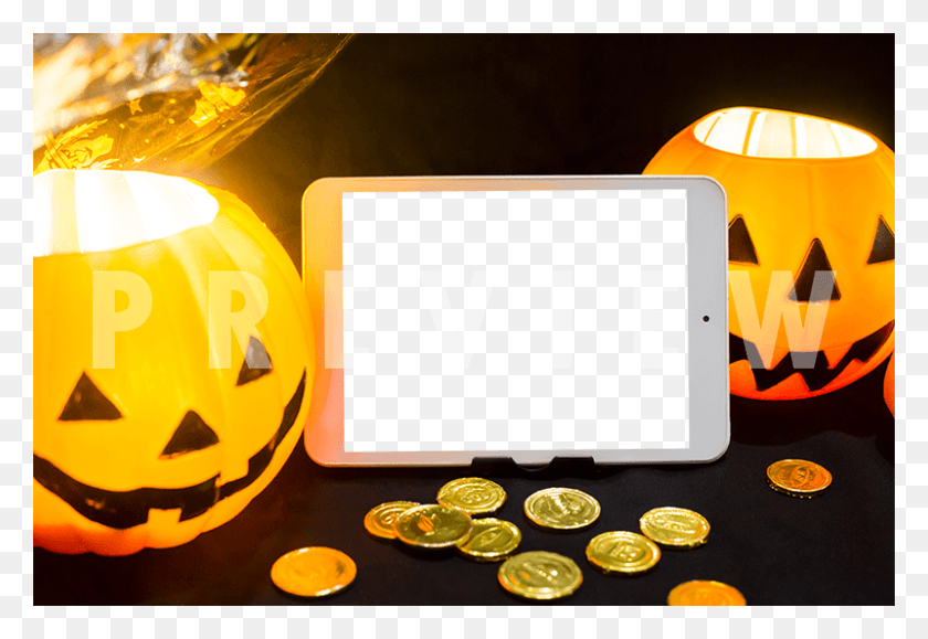 800x533 Android Tablet On Top Of Black Cloth Surrounded By Jack O39 Lantern, Coin, Money, Helmet HD PNG Download