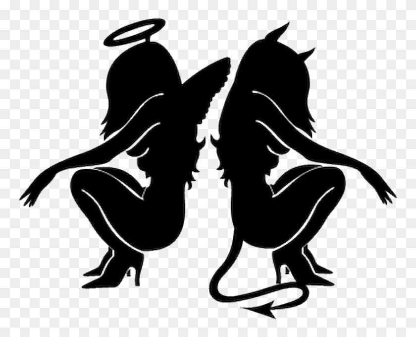 775x619 Ангел И Дьявол Ангел И Демон Девушки, На Коленях, Текст Png Скачать