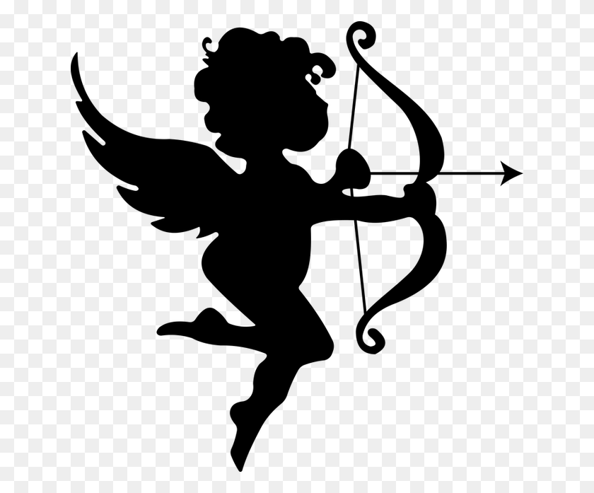640x637 Angel Arrow Bow Cartoon Cherub Chubby Cupid Cute Cupid Silhouette, Gray, World Of Warcraft HD PNG Download