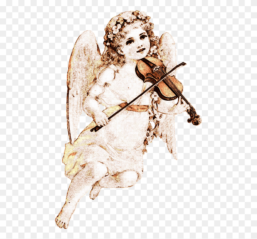 488x721 Angel Drawing Violin Antique Vintage Romantic Violin, Leisure Activities, Musical Instrument, Fiddle HD PNG Download