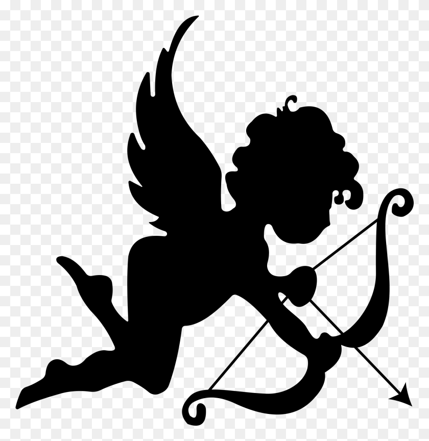 1862x1921 Angel Silhouette Image Vintage Valentines Day Clipart Black And White, Gray, World Of Warcraft HD PNG Download