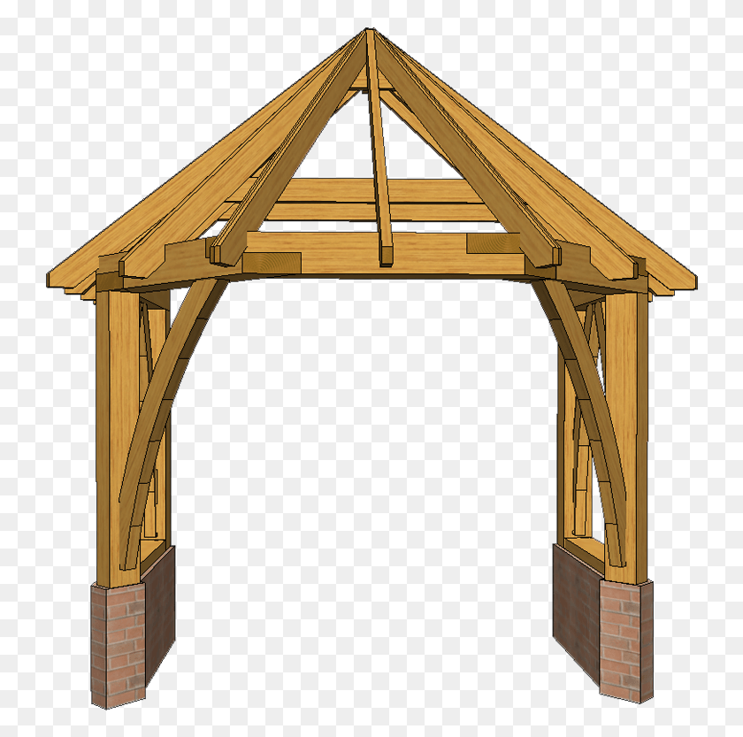 738x773 Angled Porch With Large Front Braces 3D Front View Frames 3D, Gazebo, Bridge, Building Descargar Hd Png