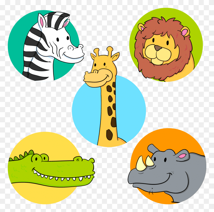 1375x1362 Animal Vector Cute Wild Animals Clipart, Text, Label, Leisure Activities HD PNG Download