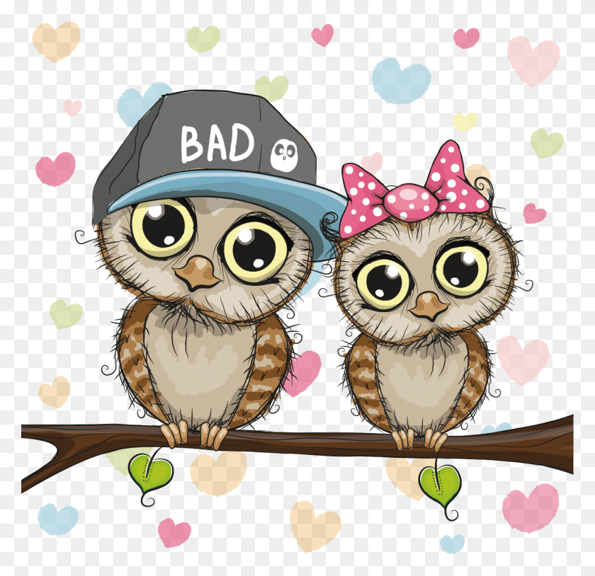 1201x1161 Animals Family Couple Material Illustration Owls Vector Cute Owl Couple Cartoon, Plant, Animal, Seed HD PNG Download