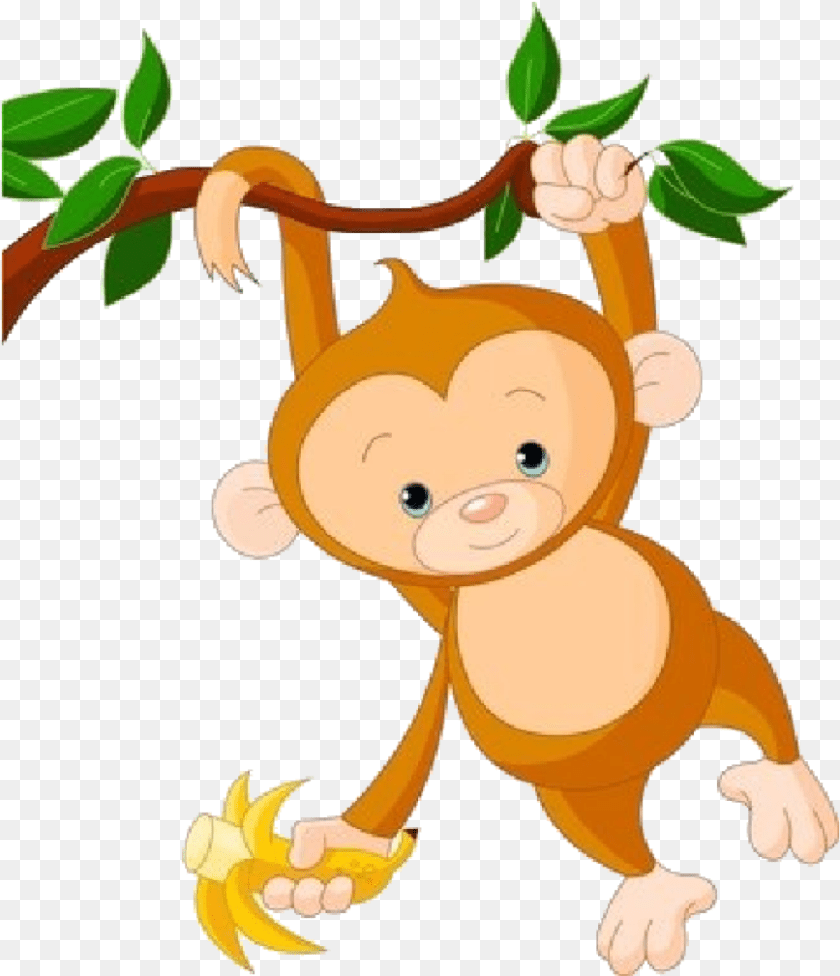868x1009 Animated Monkey In A Tree Baby Monkey Clip Art, Cartoon, Person, Animal, Mammal Clipart PNG