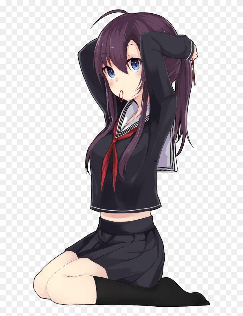 614x1031 Descargar Png Anime Angel Anime Otro Anime Datass Anime Chica Con Un Uniforme Escolar Negro, Ropa, Ropa, Manga Hd Png