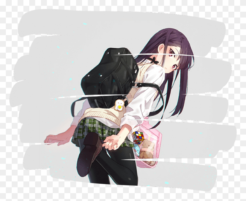 1024x824 Anime Animegirl Cute Schoolgirl Bag Cartoon, Person, Human, Helmet HD PNG Download