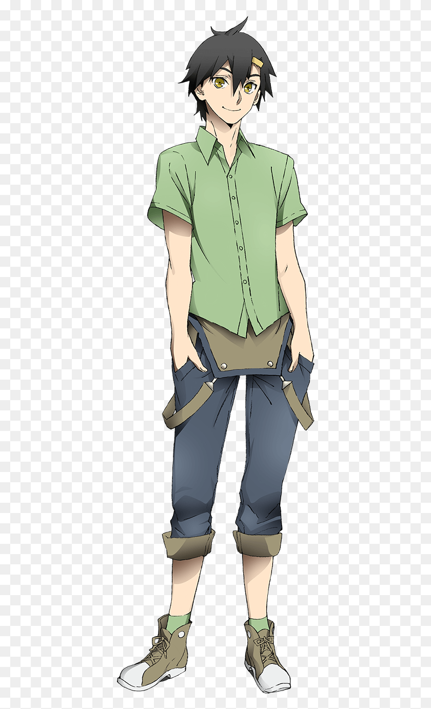 386x1322 Anime Boy Clipart Green Anime Character Standing With Empty Background, Clothing, Apparel, Person HD PNG Download