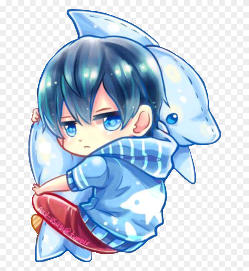 650x853 Anime Boy Cute Shark Adorable Babyshark Kawaii Free Anime Chibi, Helmet, Clothing, Apparel HD PNG Download