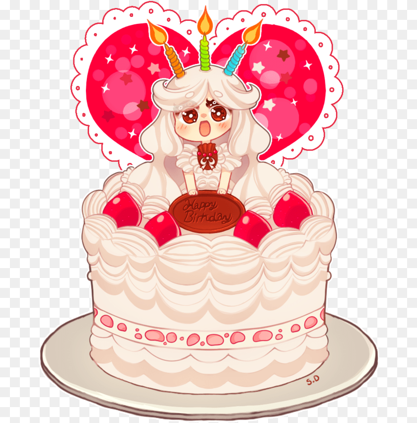 689x852 Anime Girl Birthday Cake, Birthday Cake, Cream, Dessert, Food Sticker PNG