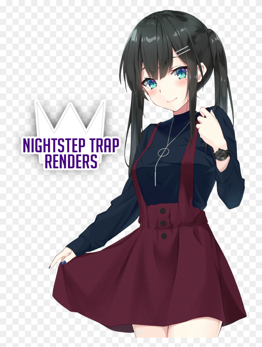 744x1052 Anime Girl Black Hair Blue Eyes, Clothing, Apparel, Person HD PNG Download