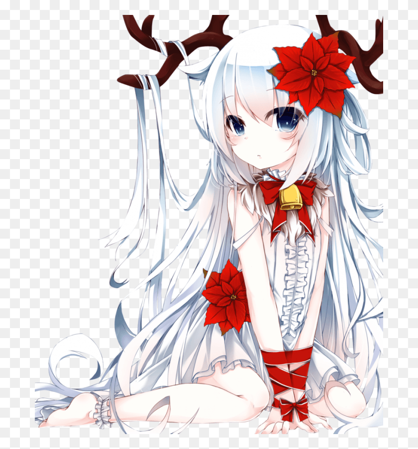 700x843 Anime Girl Christmas White Hair, Manga, Comics, Book HD PNG Download