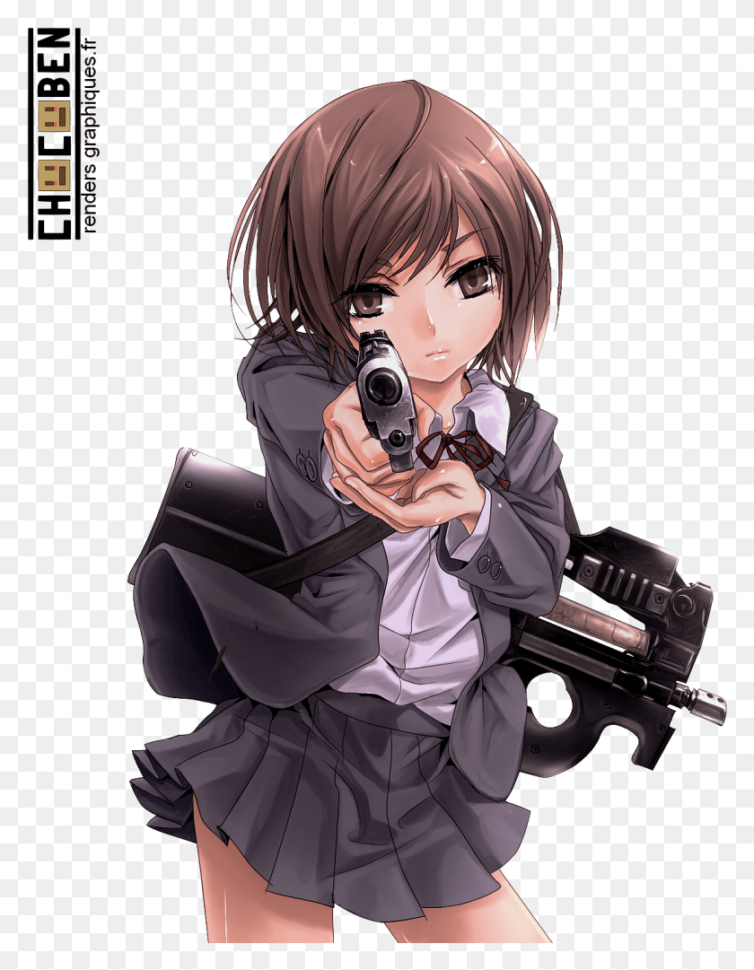 1100x1440 Anime Girl With A Gun Anime Girl Holding Gun, Manga, Comics, Book HD PNG Download
