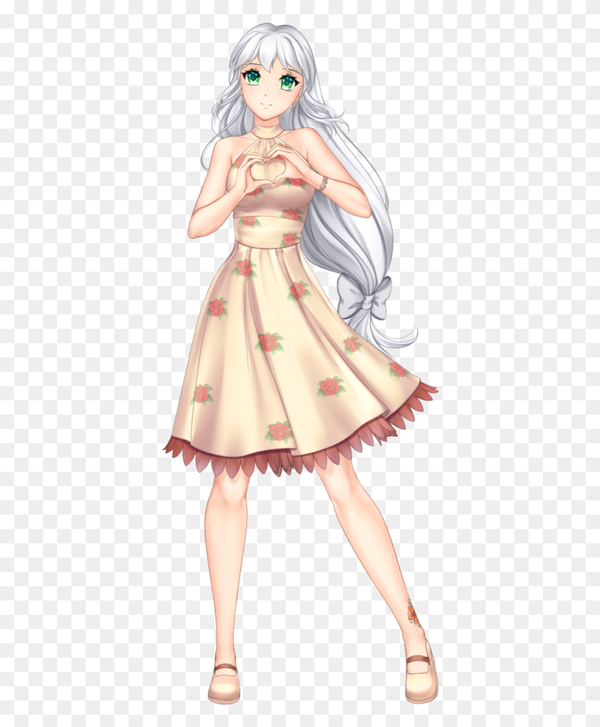 390x957 Anime Girl With White Hair And Green Eyes Wearing A Anime Girl White Hair Beautiful, Doll, Toy, Figurine HD PNG Download