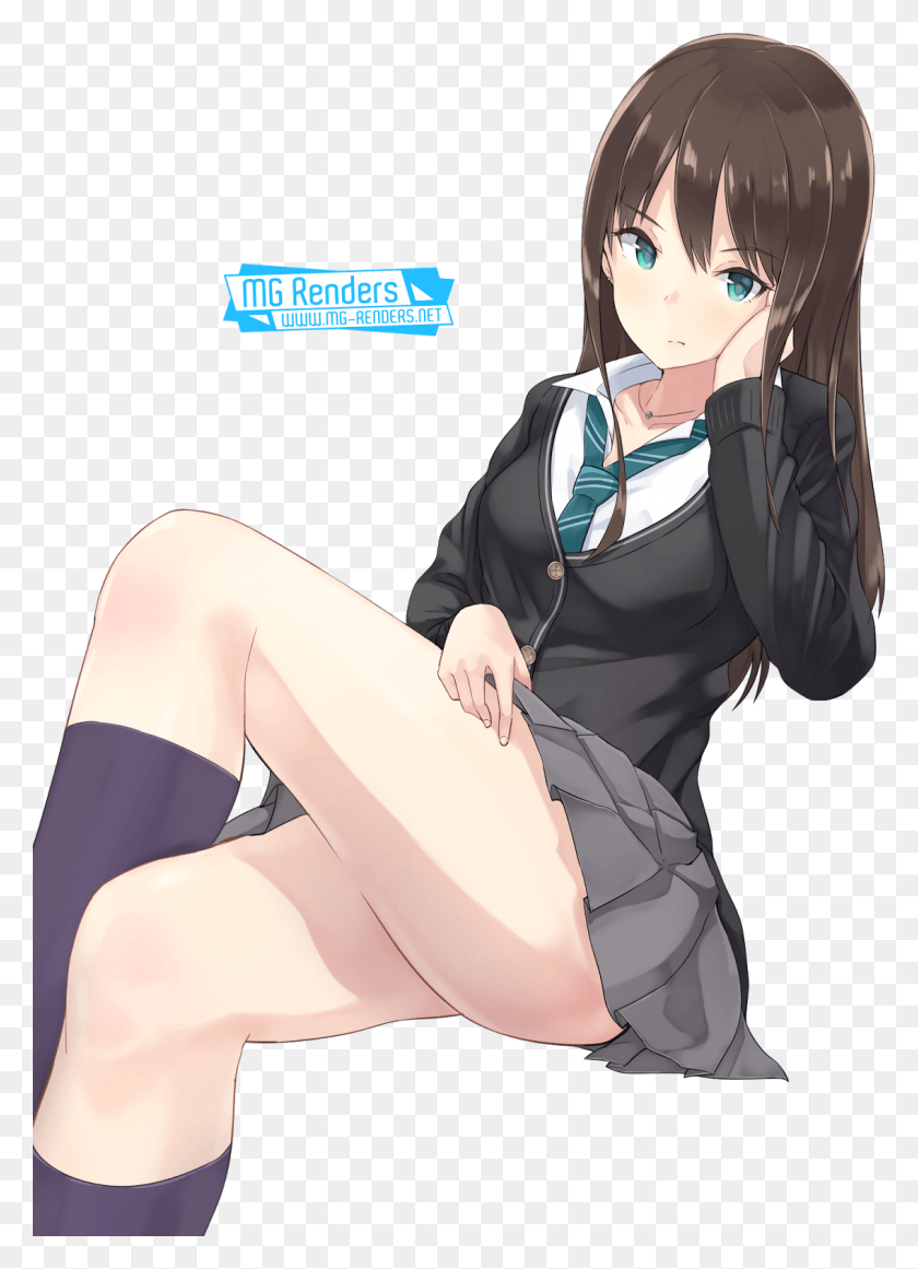 1133x1600 Anime Girls Crossing Legs, Clothing, Apparel, Person HD PNG Download