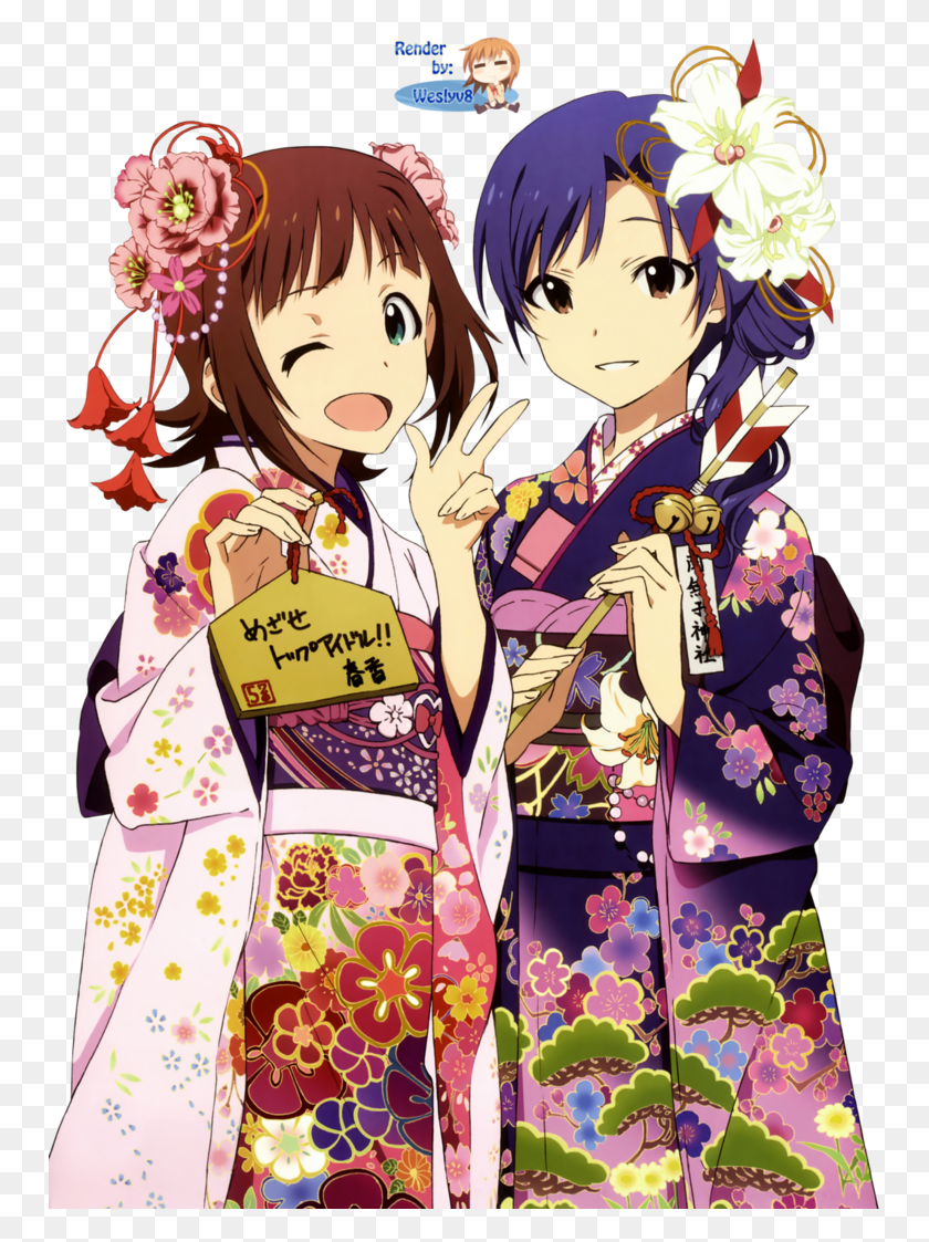 752x1063 Anime Girls In Kimono Weslyv Anime Anime Haruka And Chihaya, Clothing, Apparel, Robe HD PNG Download