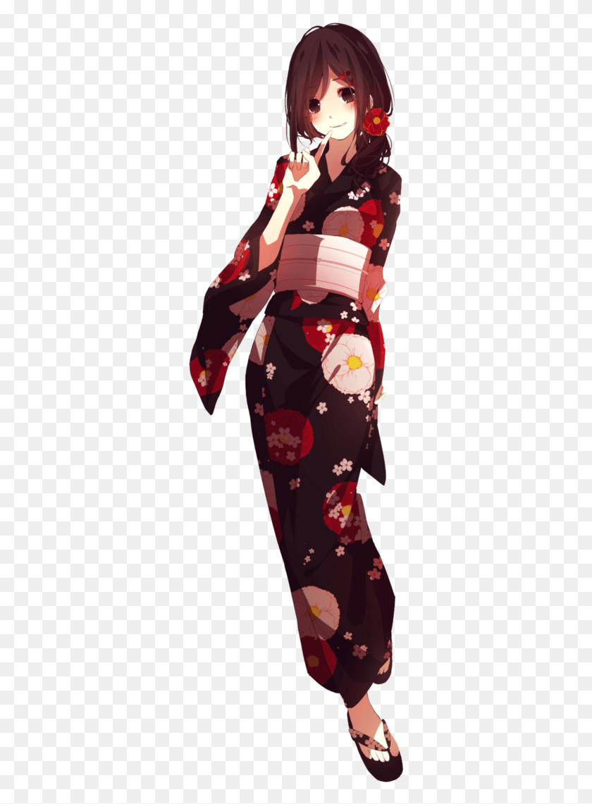 306x1081 Anime Kimono Anime Girl Yukata, Clothing, Apparel, Robe HD PNG Download