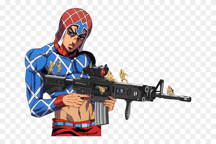 650x499 Anime Part 5who Needs Requiem When You Have Rapid Fire Guido Mista Anime, Person, Human, Gun HD PNG Download