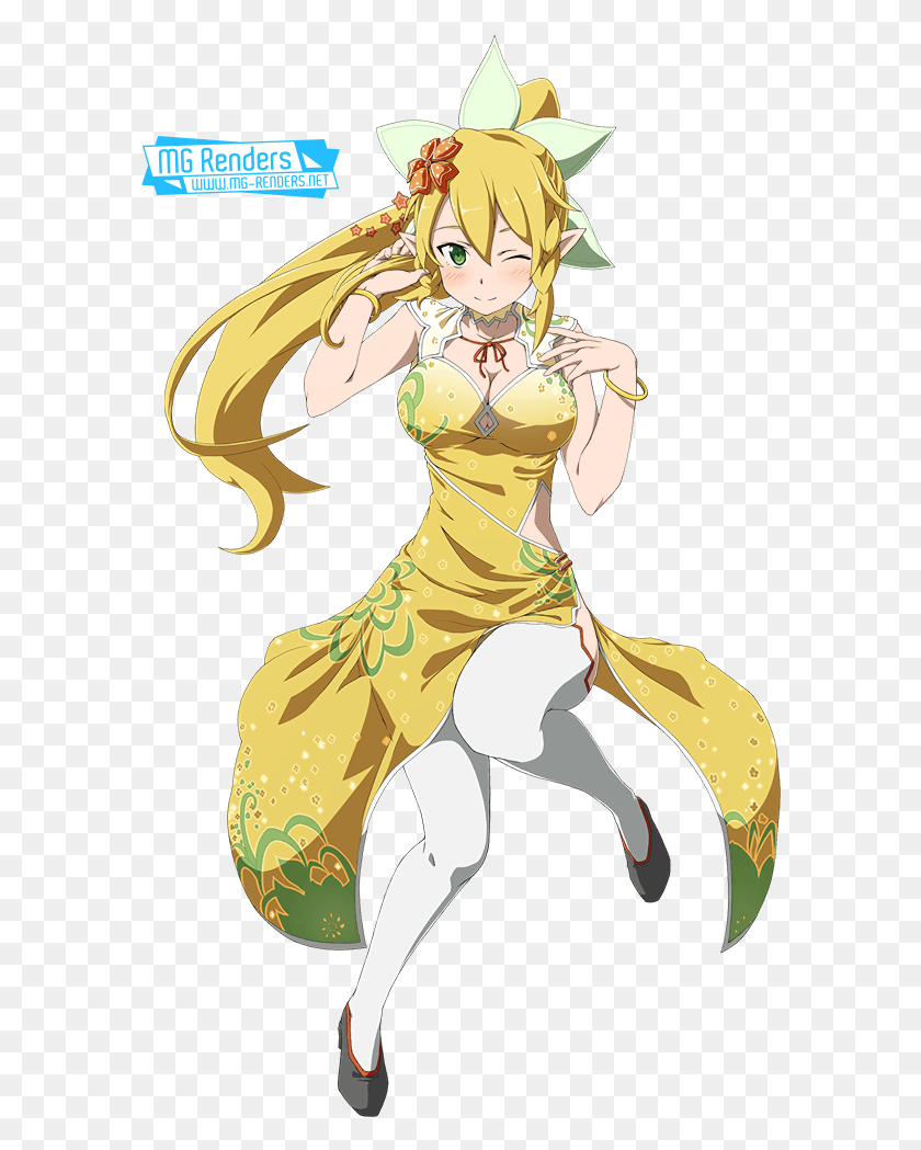 584x989 Anime Render Ecchi Transparent Background Blonde Hair Sword Art Online Leafa Render, Comics, Book, Person HD PNG Download