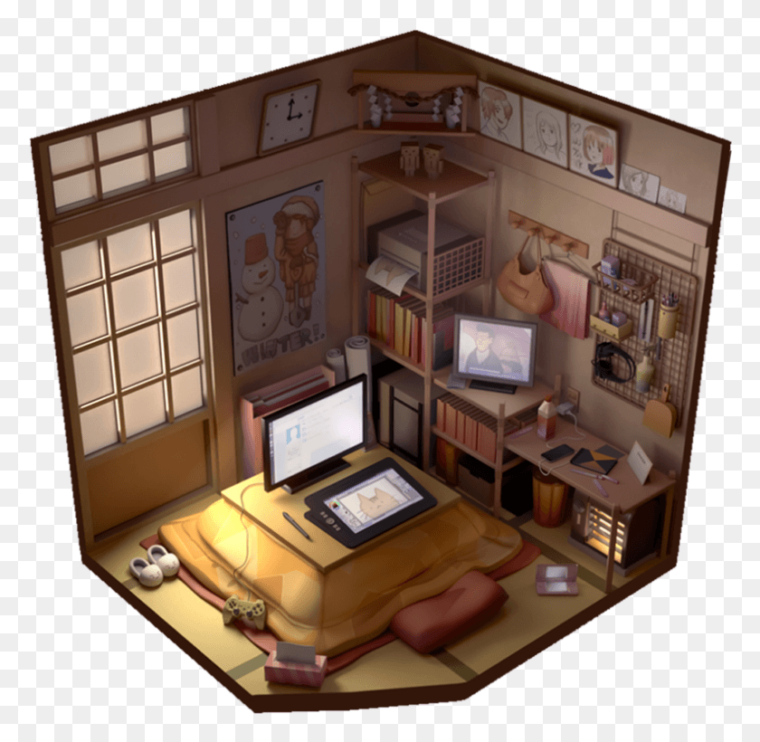 791x771 Anime Room, Furniture, Desk, Table HD PNG Download