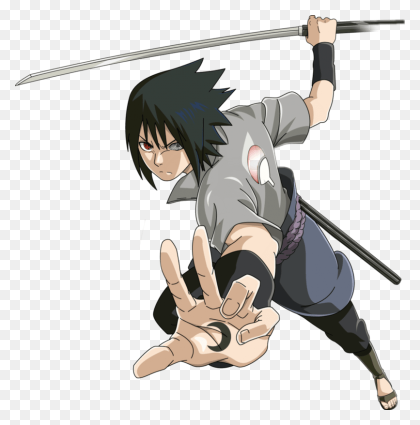 805x816 Anime Sasuke Sword Naruto Sharingan Animekun Sasuke Uchiha Shippuden Full Body, Person, Human, Manga HD PNG Download