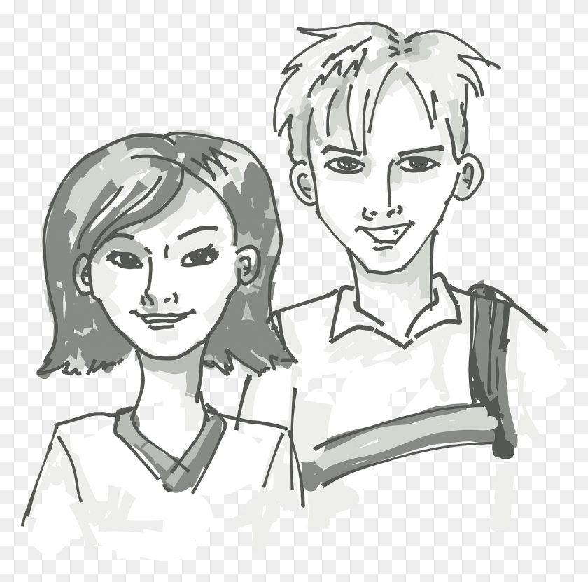 1280x1266 Animes And Cartoons Brother And Sister Clipart Black And White, Person, Human HD PNG Download