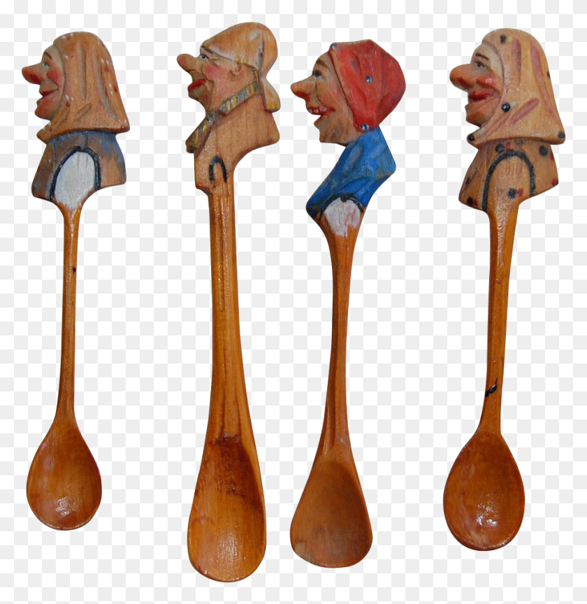 915x944 Anri Tiny Folk Carved Condiment Spoons Wood Pez, Cutlery, Spoon, Wooden Spoon HD PNG Download