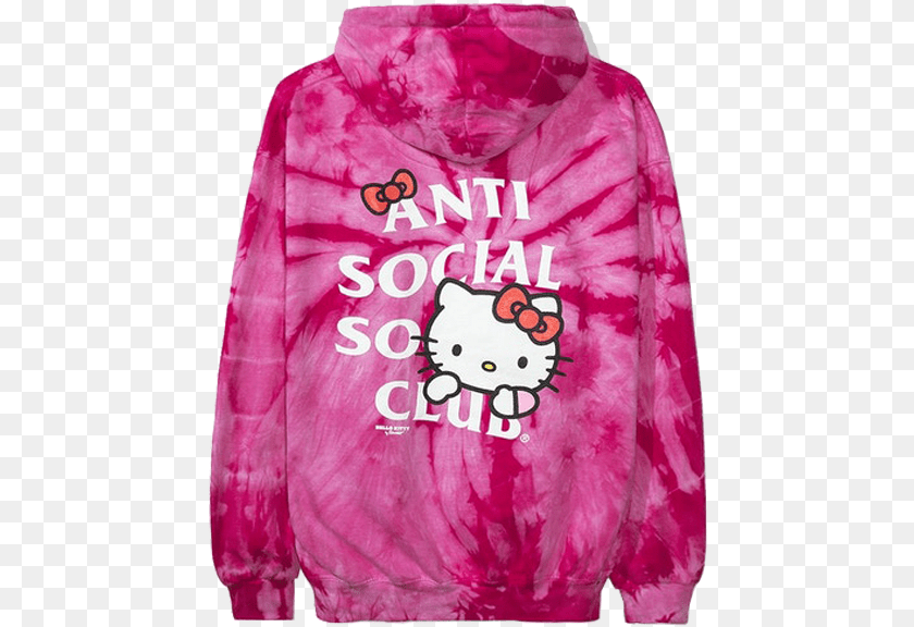 460x576 Anti Social Club X Hello Kitty Hoodie Fw19 Red Tie Dye Logo, Clothing, Knitwear, Sweater, Sweatshirt PNG