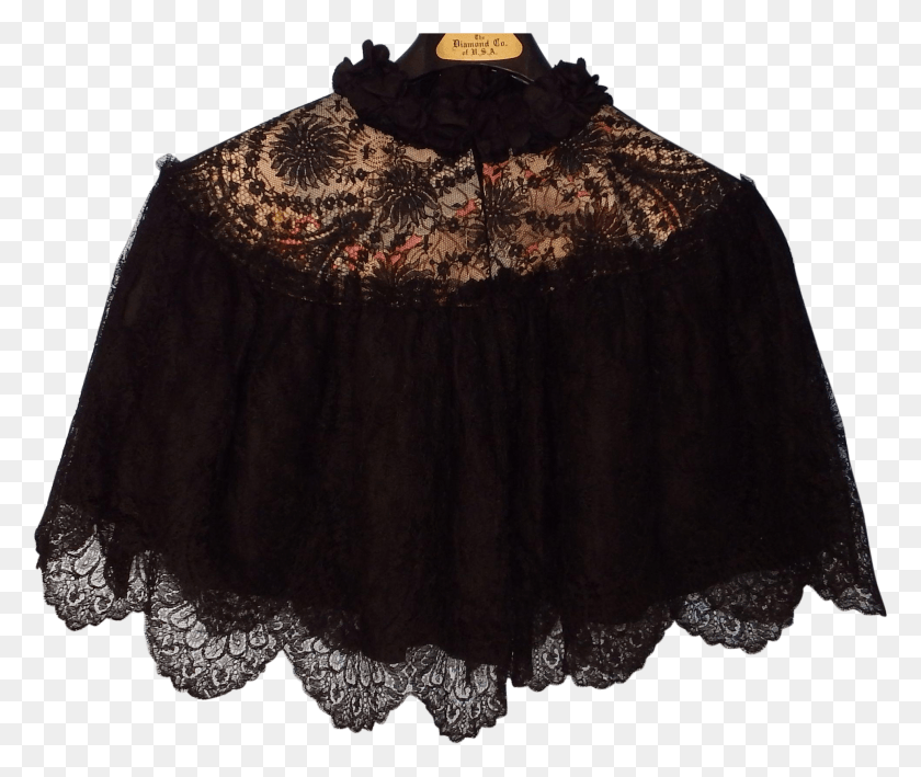 1970x1641 Antique Black Silk Ruffle Neck And Lace Over A Silk Ruffle, Clothing, Apparel, Blouse HD PNG Download