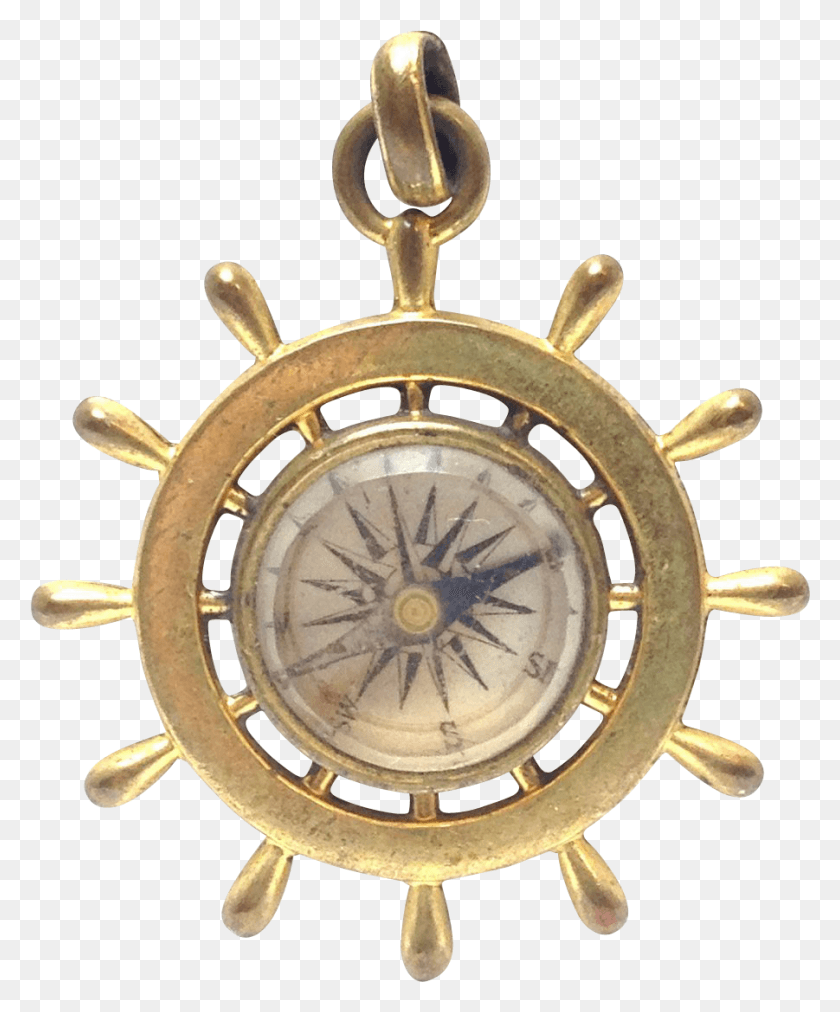 901x1100 Antique Captains Ship Wheel Compass Charm Or Pendant Brass, Chandelier, Lamp, Clock Tower HD PNG Download