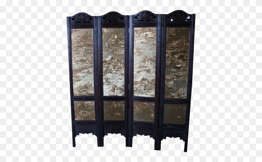 416x458 Antique Divider Screen Two Sides River China Cabinet, Door, Gate, French Door HD PNG Download