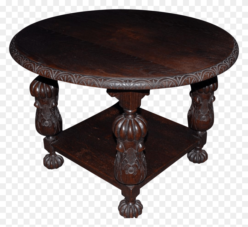 1005x913 Antique Finest Carved Wood Round Coffee Table Lamp Small Table With Transparent Background, Furniture, Tabletop, Coffee Table HD PNG Download