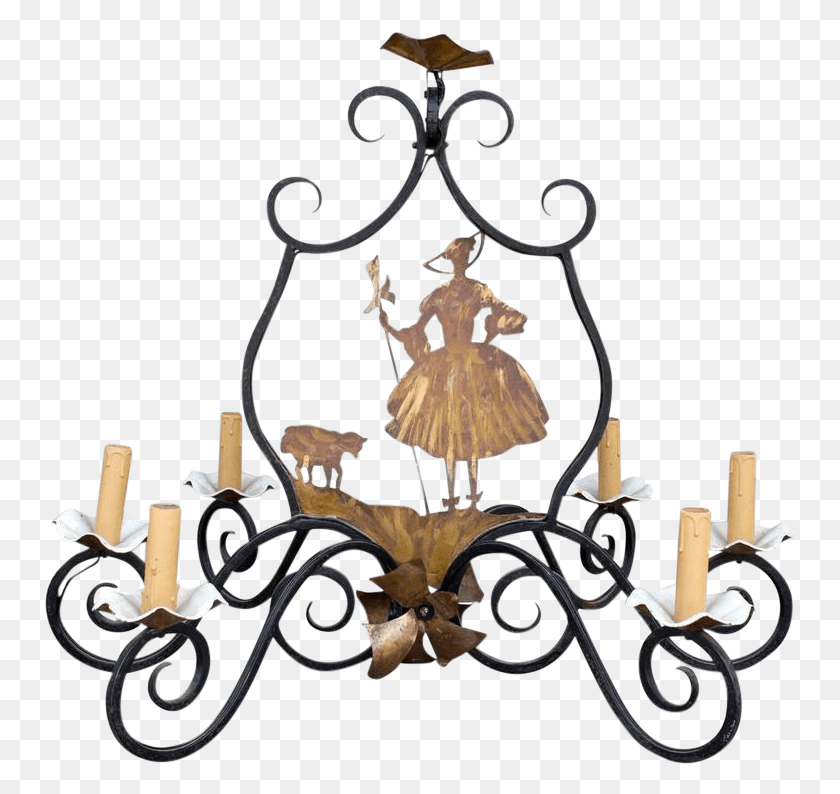 754x734 Antique French Iron Brass Little Bo Peep Chandelier, Lamp, Bronze HD PNG Download