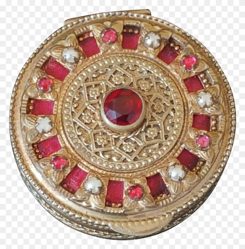 1037x1057 Antique French Red Jeweled Compact W Beveled Mirror Ruby, Jewelry, Accessories, Accessory Descargar Hd Png