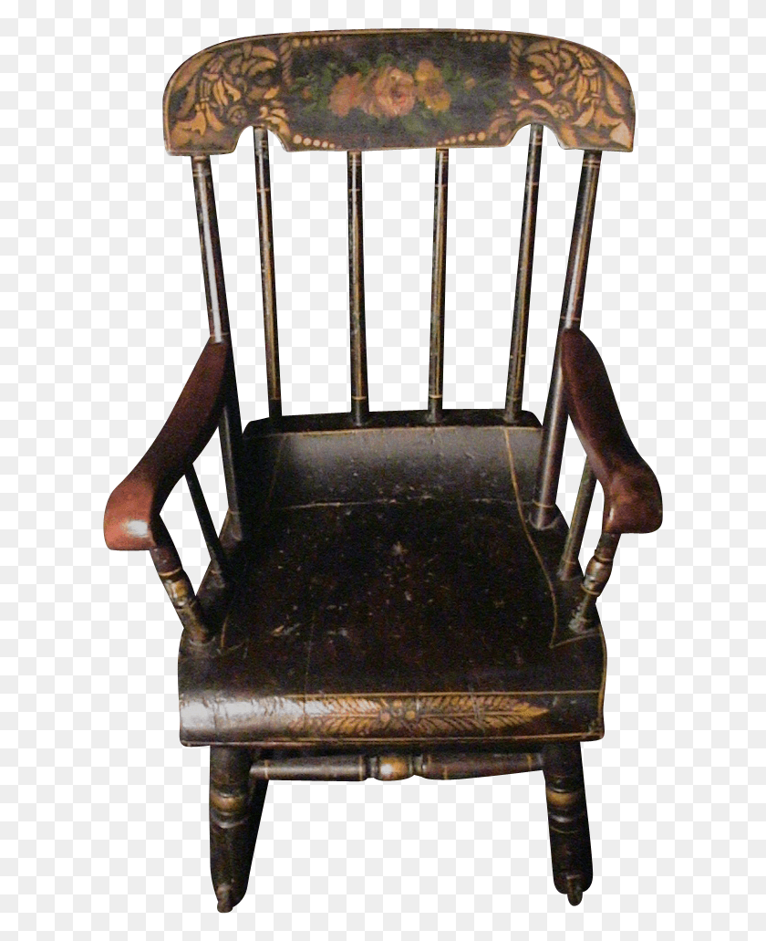 615x971 Antique Hand Painted Rocking Chair, Furniture, Armchair, Throne Descargar Hd Png